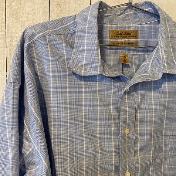 Roundtree & Yorke Gold Label Blue Plaid Non-Iron Cotton Dress Shirt 18.5 36 Tall - Picture 3 of 10